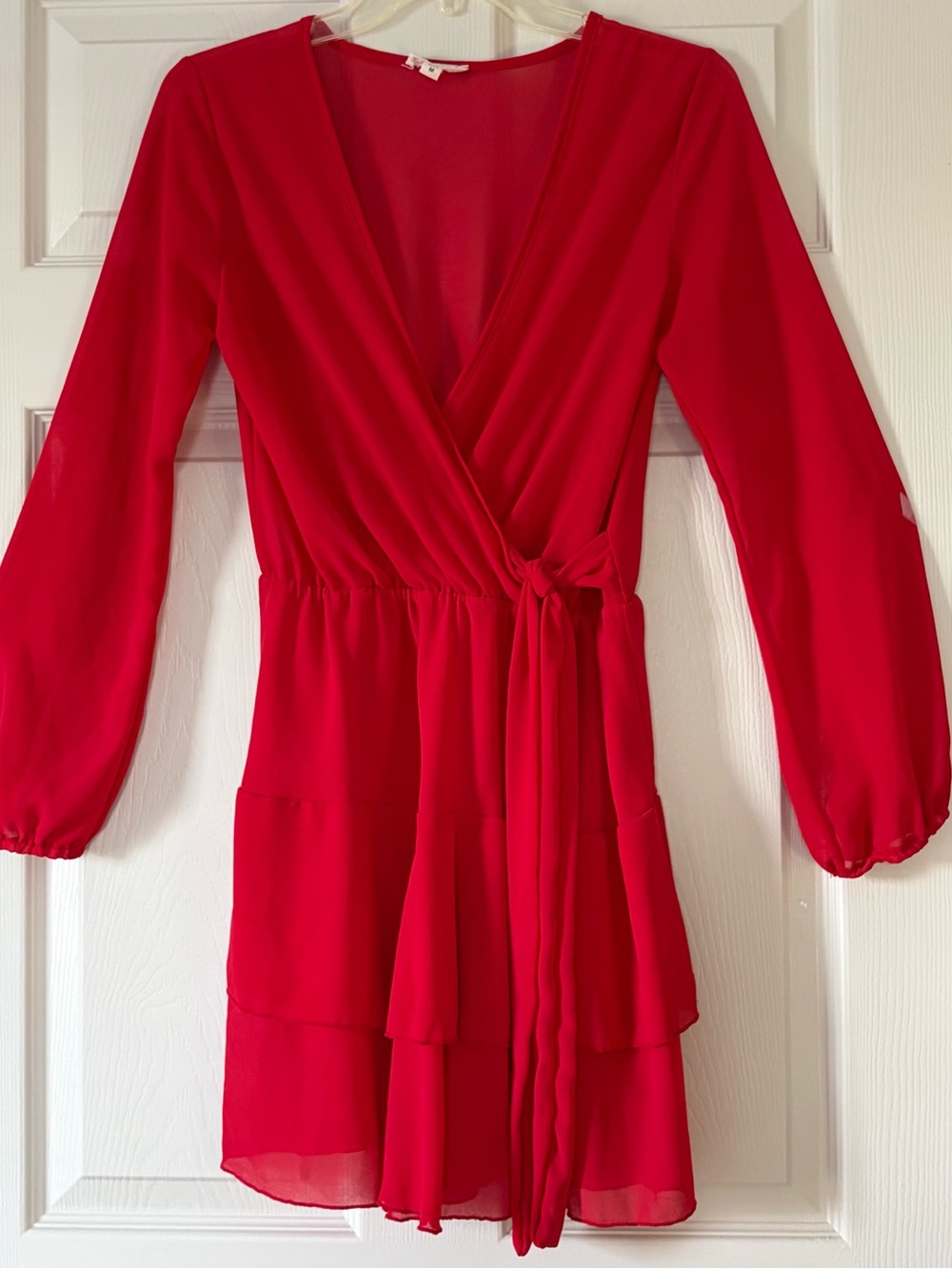 See You Monday Red Long Sleeve Wrap Dress